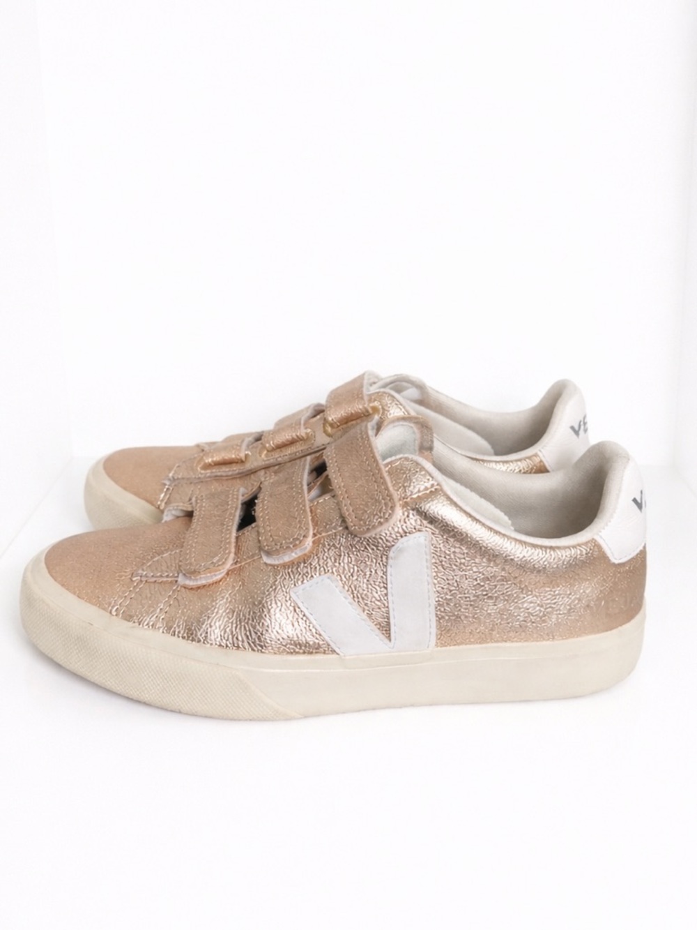 Veja Women’s Metallic Rose Gold Velcro Sneakers 39